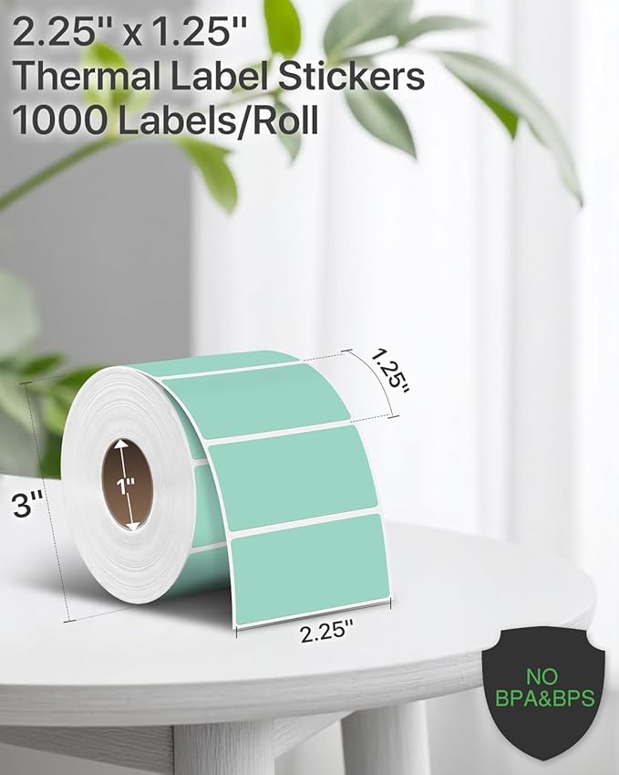 iEager 2.25x1.25 Inch Thermal Labels, Green Durable Thermal Printer Stickers, Self-Adhesive Rectangle Shipping Label Printer Sticker for Barcode, Name, Address, 1000 Labels/Roll