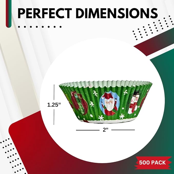 Green Direct Cupcake Liners - Standard Size Cupcake Wrappers to use for Pans or carrier or on stand - Paper Baking Cups, Christmas Design, (Pack of 500)