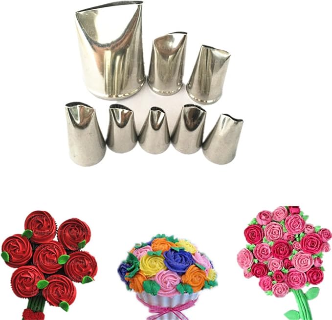 FantasyDay 8-piece Stainless Steel Rose Flower Piping Tips Piping Nozzles Cake Decorating Supplies Cookies Cupcake Icing Decorating Supplies Decorating Kits Frosting Icing Tips Baking Set Tools