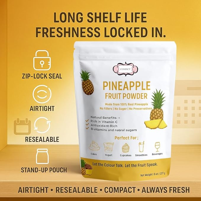 Confect Pineapple Powder | Pure & Natural Fruit Powder for Smoothies, Baking, Beverages, Juices, Tea & DIY Recipes | Vegan, Gluten-Free, No Added Sugar – 8 OZ