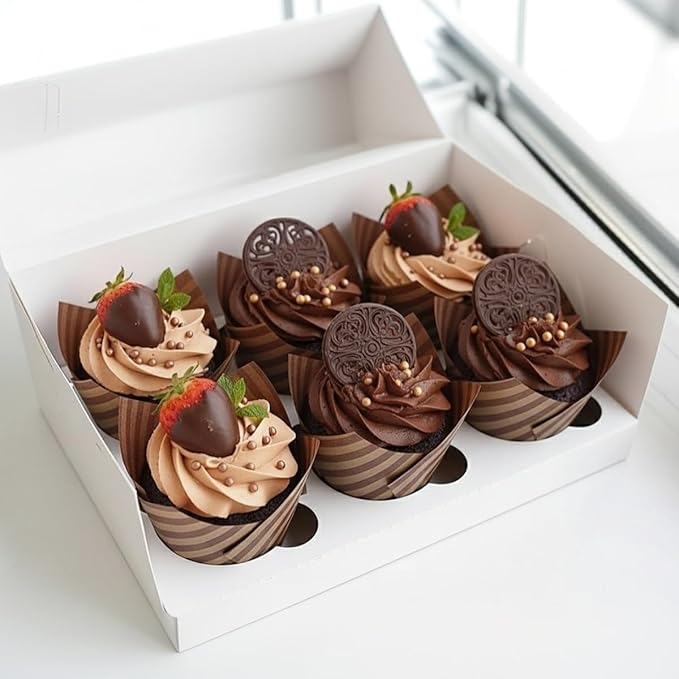 200 Pieces Tulip Cupcake Muffin Liners Greaseproof Paper Baking Cups Cupcake Wrappers for Birthday Wedding Party Baby Showers Catering Restaurants(Stripe Coffee)