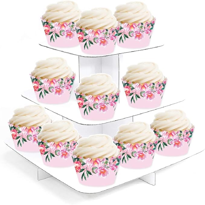 Andaz Press Party Cupcake Wrapper Decorations, Pink Roses and Peonies on Blush Pink, 24-Pack, For Girls 1st Birthday Baby Bridal Shower Tea Party Themed Decorations