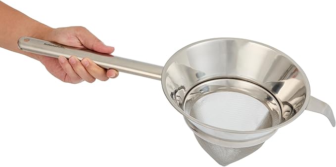 Restaurantware Chinois Strainer 1 Count 8" Stainless Steel Bouillon Cone with Extra Fine Mesh China Cap Strainer for Sauces, Stocks, Soups, Broths, Sifting, Sieving, Professional Kitchen Tools