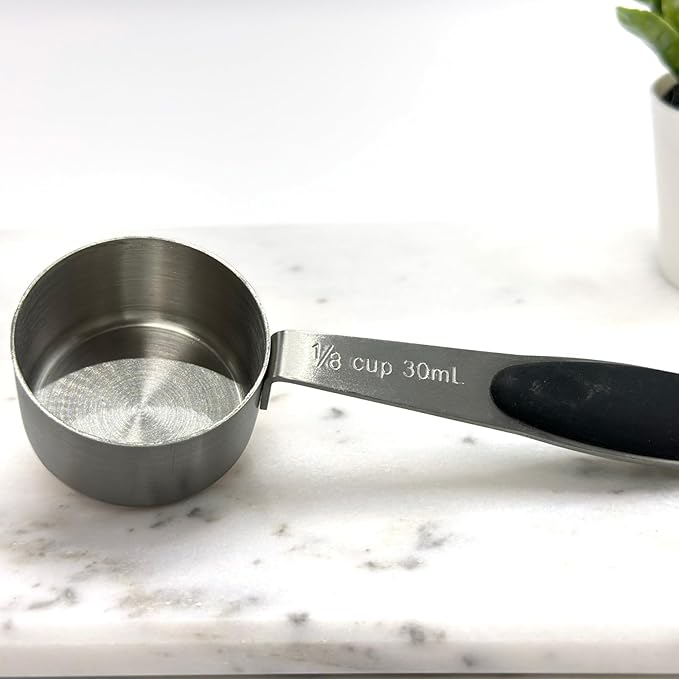 2pcs Stainless Steel Coffee Spoon with Black Silicone Handle Measuring Cup 1/8 Cup (2 Tbsp/30 ml/30 cc/1 oz)