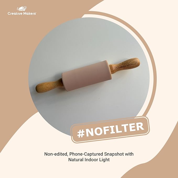 Small Rolling Pin for Kids, Non-Stick Silicone Surface with Wooden Handles for Play Dough and Baking Rolling Pin (Desert Beige)