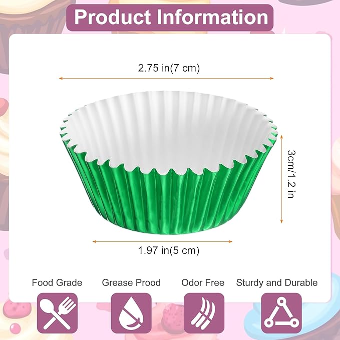 HARFINGTON 200 Count Green Foil Muffins Cupcake Liners Standard Size Metallic Baking Cups Wrappers Greaseproof for Party Wedding Birthday