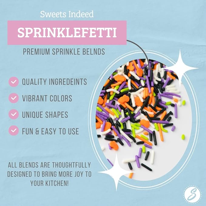 Sweets Indeed Bulk Halloween Sprinklefetti Mix – 1.2 lb Jar | Edible Sprinkles in Orange, Purple, Green, White & Black | Bulk Sprinkle Mix for Cookies, Cupcakes, Cakes & Party Desserts