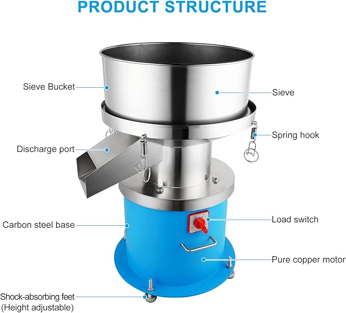 YUCHENGTECH Automatic P-o-w-d-e-r Sifter Automatic Sifter Shaker Machine 750W Electric Flour Sifter Automatic Sieve Shaker Vibrating Sieve Machine φ16.54in 2-500mesh Optional (110V)
