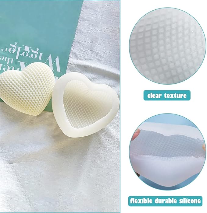 FineInno Textured Heart Candle Mold,3D Love Silicone Mould for Epoxy Resin,Handmade Soap,Plaster,Bath Bomb Decor,Aromatherapy,Clay,DIY Craft