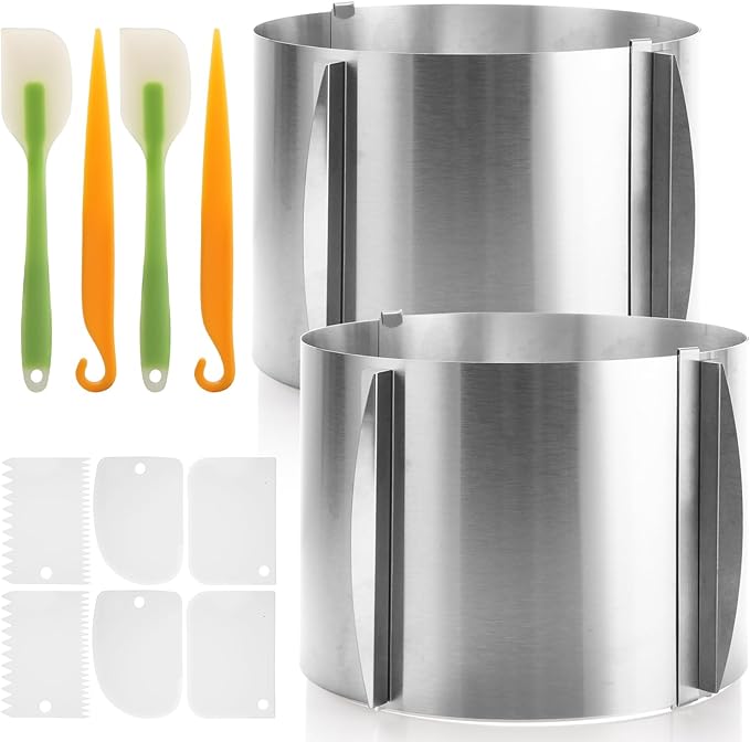2 Pack Cake Mold 15 cm High, 6-12 Inch Adjustable Cake Ring Mold for Baking, Round Stainless Steel Bakeware Tools for Baking Cooking Making Tool