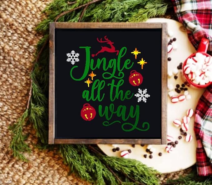 DGAGA Christmas Silk Screen Stencils Reusable Self Adhesive Jingle All The Way Chalk Mesh Stencils Silkscreen Pattern Stencil for Winter Decoration, DIY Home and Wood Signs