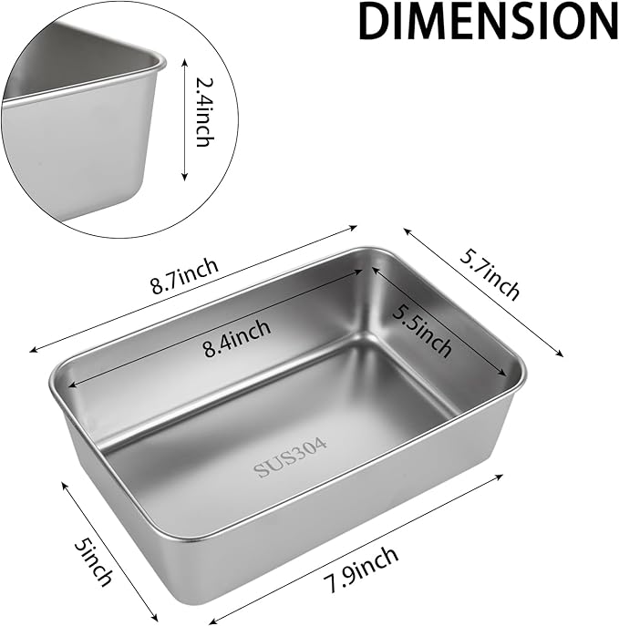 2 Pack Stainless Steel Loaf Pan 8.5 x 5.5 Inch Banana Bread Pan for Homemade Bread Loaf Pans for Baking Bread Tin Sourdough Bread Baking Pan Metal Sandwich Loaf Bread Pans for Meatloaf, Cake