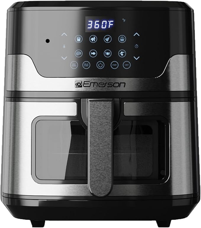 Emerson SmartVoice 5.3QT 6-in-1 Air Fryer, 1000+ Voice Control Commands, 100+ Recognized Food, No APP, No WIFI, No Setup, Nonstick Basket, Air Fry, Bake, Reheat, Dehydrate, 1500W