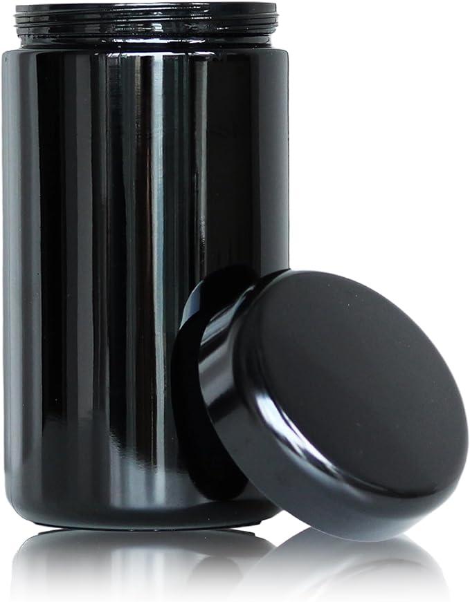Black Glass Airtight Storage Container Jar 500ml 1 OZ with UV Protection for Spice Coffee
