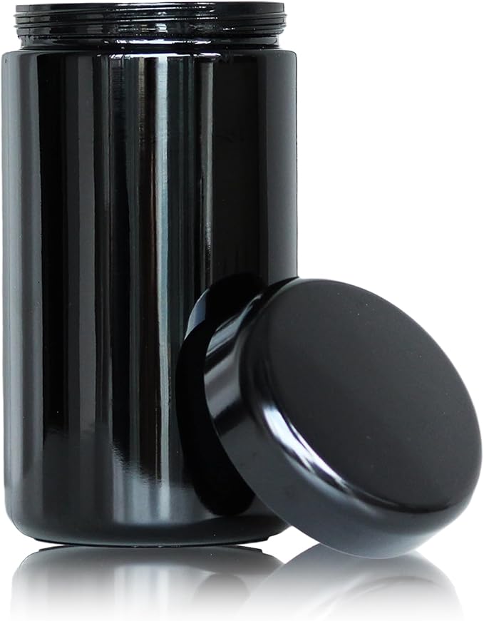 Black Glass Airtight Storage Container Jar 1000ml 2 Oz with UV Protection for Spice Coffee