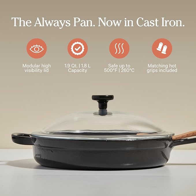 Our Place Cast Iron Always Pan | Premium Enameled, Toxin-Free Surface | 10-inch 8-in-1 Multifunctional Cookware System | Lid, Handle Covers | Heavy Duty Skillet | Oven & High Heat Safe | Char