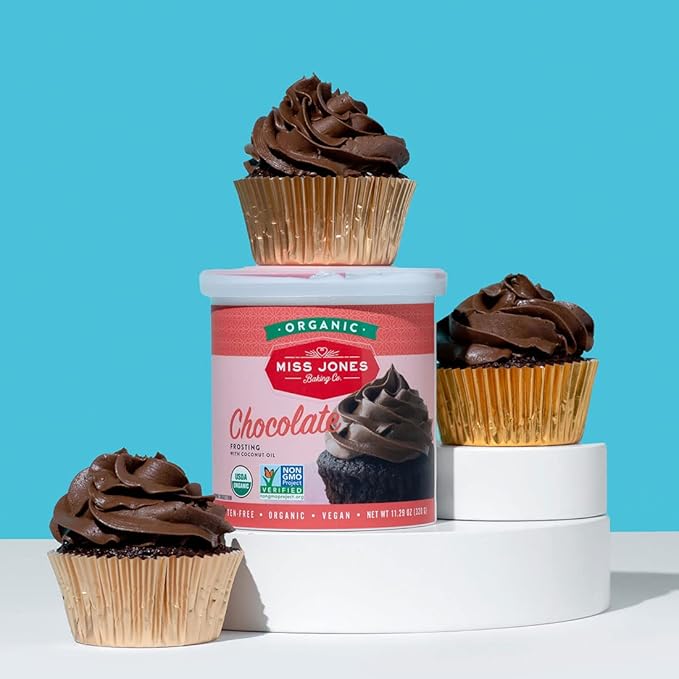 Miss Jones Baking Organic Buttercream Frosting, Perfect for Icing and Decorating, Vegan-Friendly: Rich Fudge Chocolate (Pack of 3)