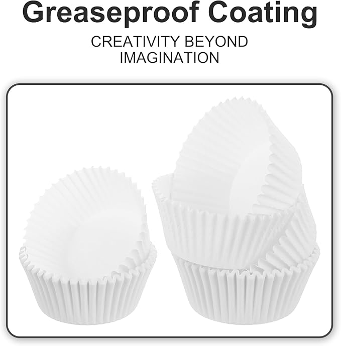uxcell 100 Pcs Cupcake Liners, Muffins Paper Baking Cups Wrappers Standard Greaseproof for Baking Cupcake Wrapper, White