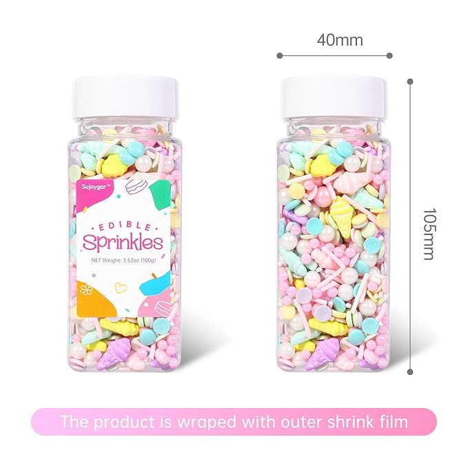 Ice Cream Sprinkles Mix | Pink Purple Blue Yellow | Sprinkles for Cake Decorating | Cupcake Toppers | Ice Cream | Cookie | Fancy Candy | 3.52oz