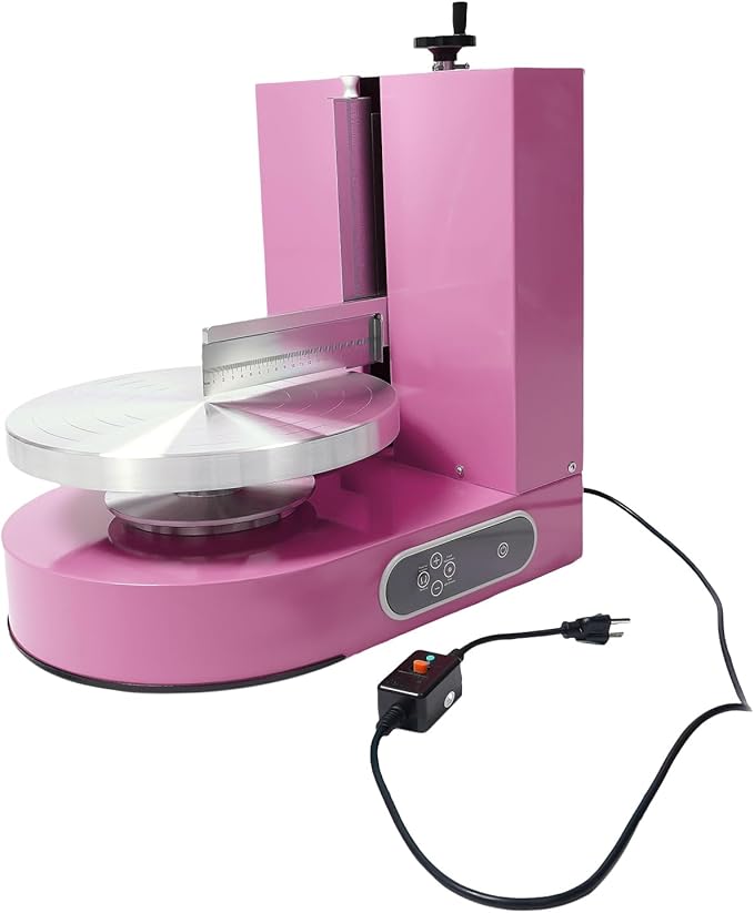 200W Cake Decorating Machine, Electric Cream Coating Machine with LCD Display Touch Screen Buttons&Knife Handle, Adjustable High Precision Birthday Cake Cream Smooth Coating Decoration Machine (Pink)