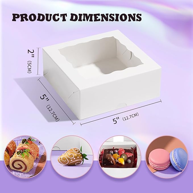 20 Pack Bakery Boxes 5x5x2 Inches Chocolate Covered Strawberries Boxes for 4 Mini Cake Boxes Cookies Macaron Boxes Pie Boxes Browines boxes