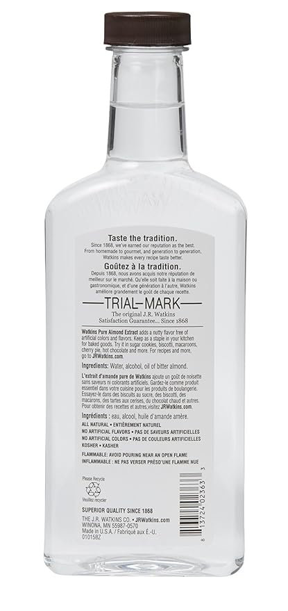 Watkins Pure Almond Extract, 11 oz and Watkins All Natural Original Gourmet Baking Vanilla, with Pure Vanilla Extract, 11 Fl Oz Bundle