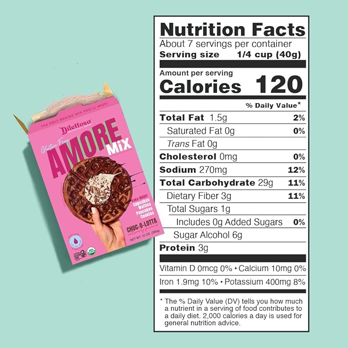 Dilettoso's Organic Gluten-Free Oat Flour Baking Mix | Chocolate | Pancakes, Waffles, Cupcakes, Brownies, and Cookies | 10oz AMORE Mix (1 Box)