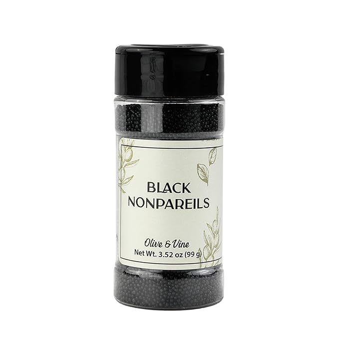 Olive & Vine Black Nonpareils, Rich Chocolate Flavor, For Baking & Decorating, Authentic Taste, For Global Recipes (3.52 Ounce)