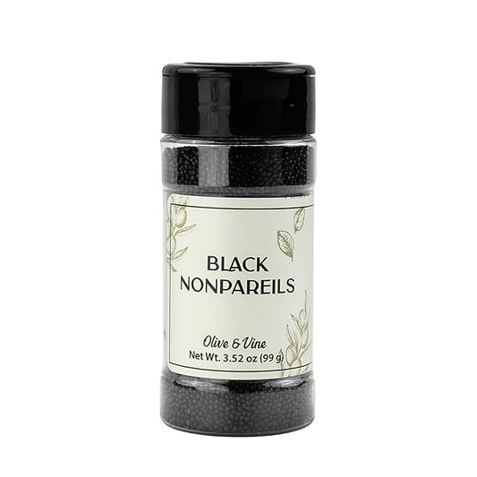 Olive & Vine Black Nonpareils, Rich Chocolate Flavor, For Baking & Decorating, Authentic Taste, For Global Recipes (3.52 Ounce)