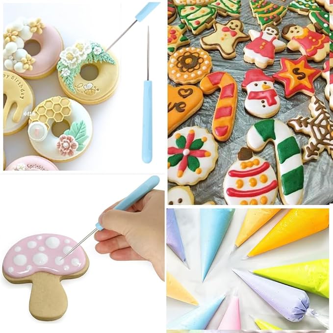 122PCS Tipless Piping Bags Disposable Pastry Bag 12 Inch 100PCS Icing Bags, 10 PCS Frosting Bag Clips, 2 Scriber Needle and 10 PCS Pastry Bag Ties for Cookies Cake Decorating