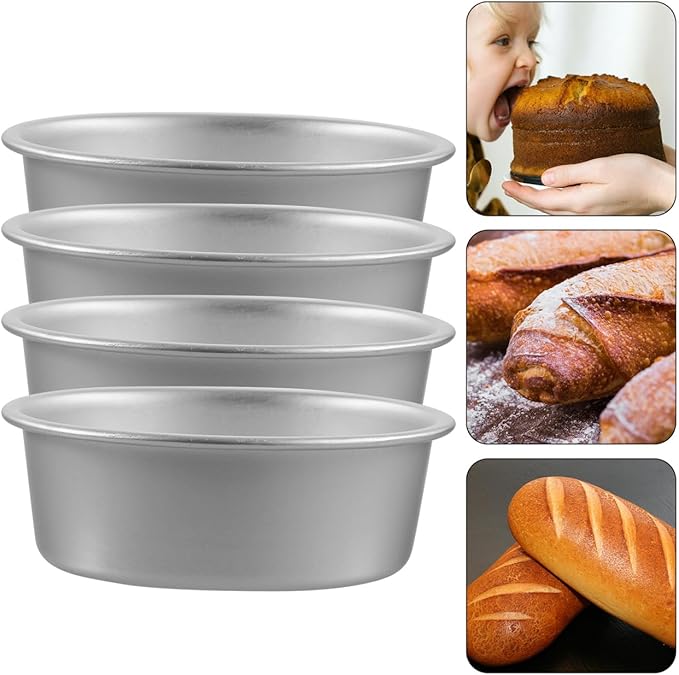 PRETYZOOM 4 Inch Mini Baking Pan: 4pcs Oval Cheesecake Mold - Nonstick Aluminum Alloy Cake Pan, Reusable Flan Baking Tin for Baby Shower, Wedding, Daily