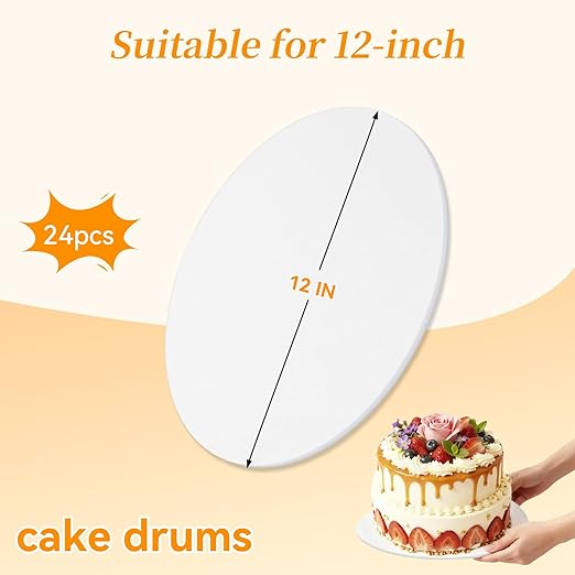 Cake Base Boards 12 Inch Rounds, 1/4" Thick Cake Rounds for Heavy Tiered Cakes, Cardboard Round Stand to Decorate and Transport Cakes (24)