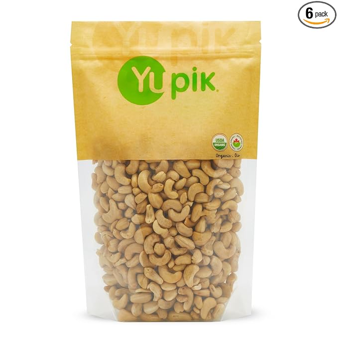 Yupik Organic Raw Cashews, 2.2 lb (35.2 oz), Pack of 6, Kosher, Gluten-Free, Non-GMO, Vegan, Whole Nuts, Unsalted, Unroasted, Source of Protein & Iron, Nutritious, Crunchy, Healthy Snacks