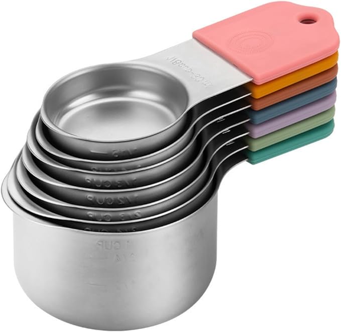 Magnetic Stainless Steel Measuring Cups Set of 7, Stackable with Engraved Markings - Heavy Duty Dry & Liquid Measuring Cups for Baking, Cooking, Mixology - Multicolor Kitchen Tools