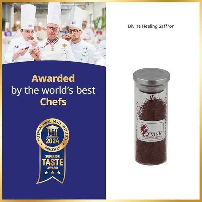 Divine Saffron gift box Award Winner Finest Pure Premium All Red Saffron Threads, Grade A+ Royal Super Negin Non-GMO Verified. For Tea, Paella, Rice, Desserts, Golden Milk and Risotto (5 Grams)
