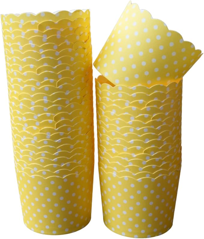 Paper Baking Cups (Polka Dots), Greaseproof Disposable Cupcake Liners (Yellow, Large Cups (50-Pack))
