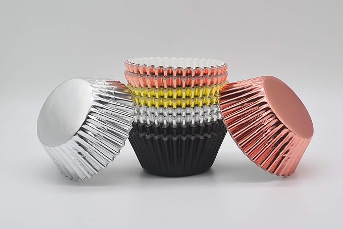 Standard Metallic Foil Paper Cupcake Liners in Rose Gold, Gold, Silver and Black, 200-Count