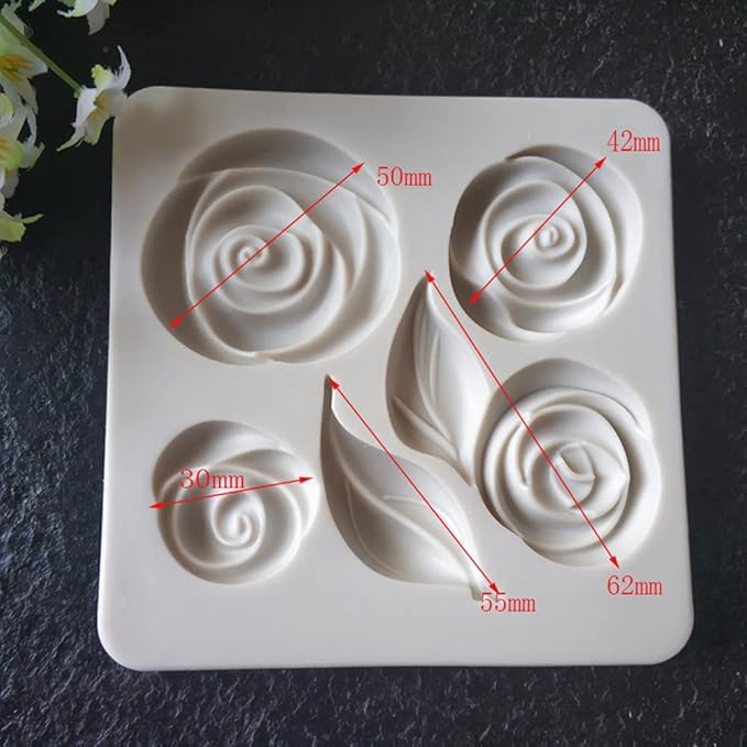 Leaf Silicone Mold Rose Flower Fondant Molds DIY Cake Decorating Tools Sugarcraft Candy Resin Clay Chocolate Gumpaste Moulds (4.52 x 4.52 x 0.48 inches)