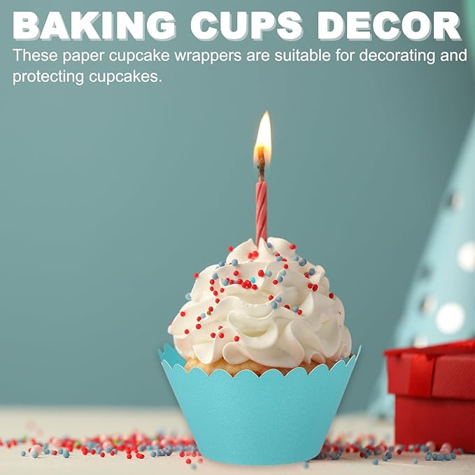 PATIKIL Cupcake Wrappers Paper, 50 Pack Baking Cups Standard Wave Decoration for Anniversary Birthday Weddings and Parties, Light Yellow