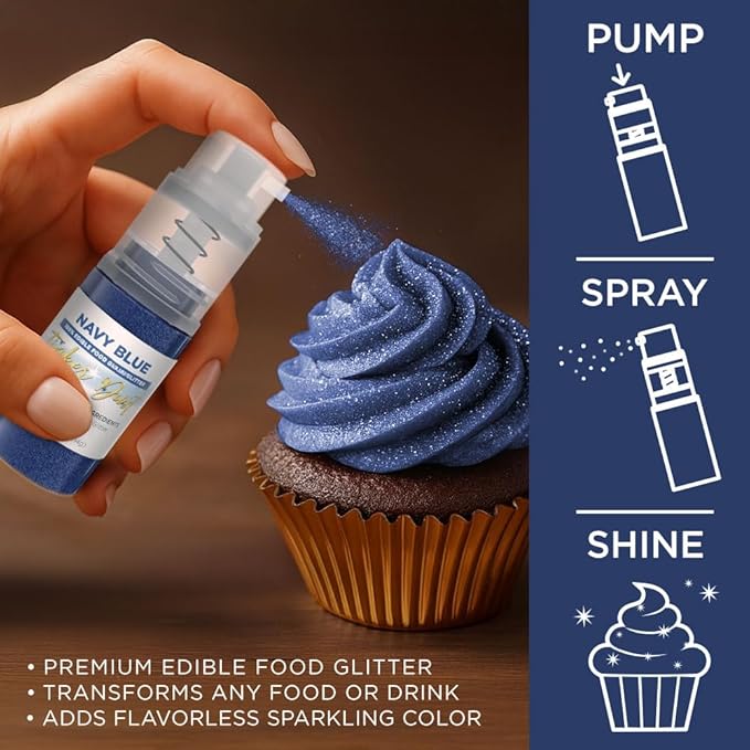 Bakell - Navy Blue Tinker Dust (4g, 1x Mini Spray Pump) Edible Glitter for Food, Desserts, and Beverages!
