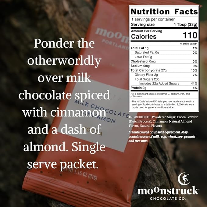 Moonstruck Single Serve Cinnamon and Almond Milk Hot Chocolate Packets, 8 Count (Pack of 1)