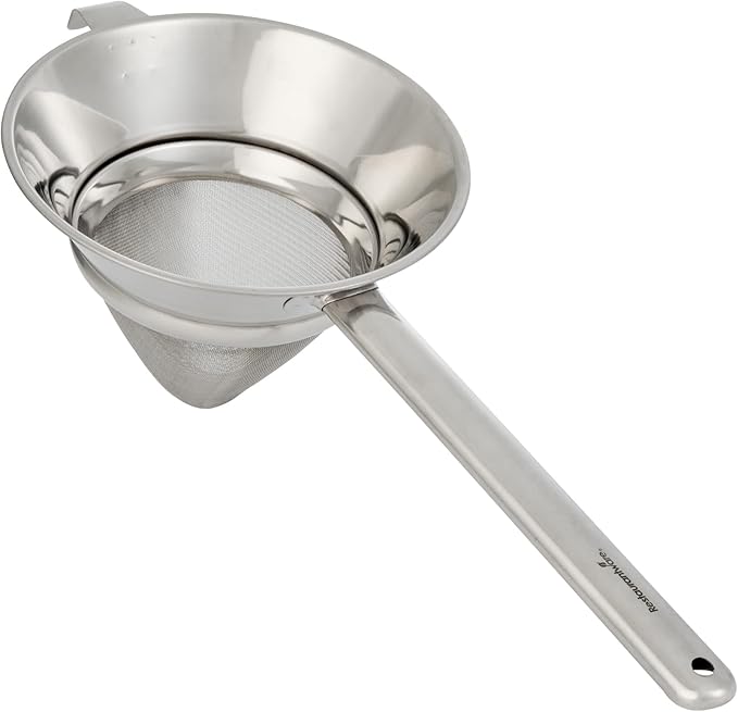 Restaurantware Chinois Strainer 1 Count 8" Stainless Steel Bouillon Cone with Extra Fine Mesh China Cap Strainer for Sauces, Stocks, Soups, Broths, Sifting, Sieving, Professional Kitchen Tools