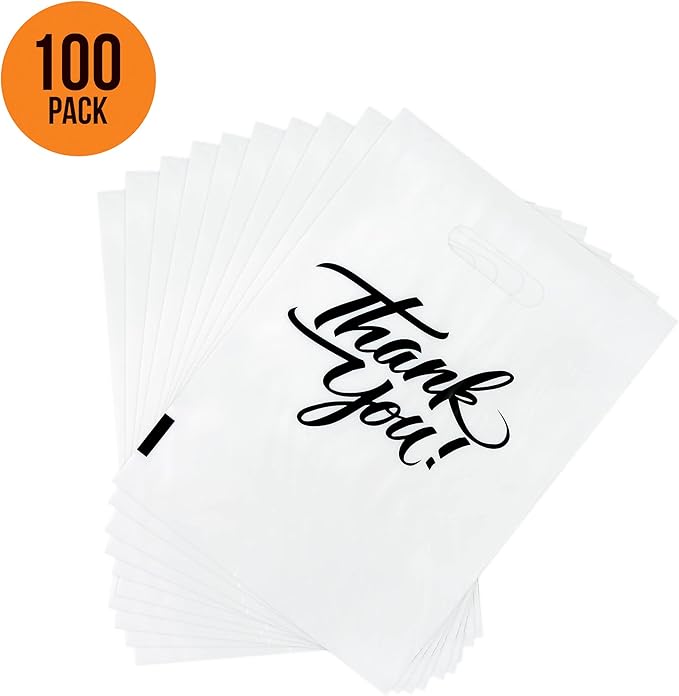 Infinite Pack Thank You Merchandise Bags, Die Cut Handles, Retail Shopping Bags for Boutique - Choose Color & Size