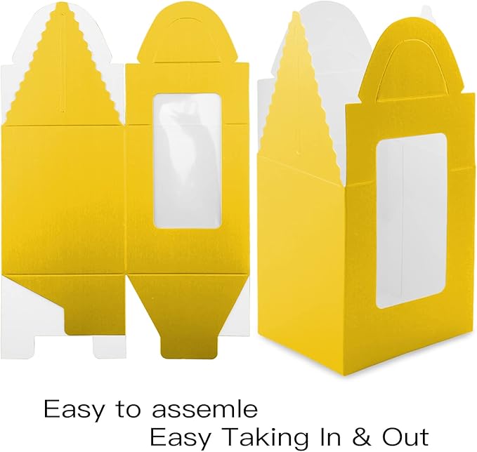 Yellow Cupcake Boxes, 30 Pack - Individual Clear Window Inserts, Handle - Muffin & Pastry Containers
