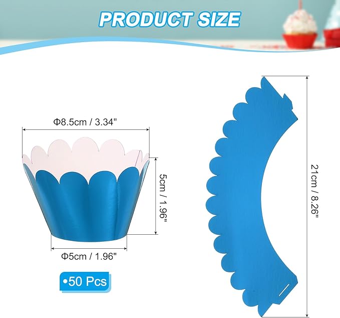 PATIKIL Cupcake Wrappers Paper, 50 Pack Baking Cups Standard Wave Decoration for Anniversary Birthday Weddings and Parties, Reflective Blue