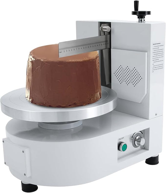 Cake Decorating Coating Machine, 80W Auto Cream Spreading Machine, Cake Cream Smooth Coating Decoration Machines with Adjustable Speed for 4-12 Inch Cakes Dessert Shops (White)