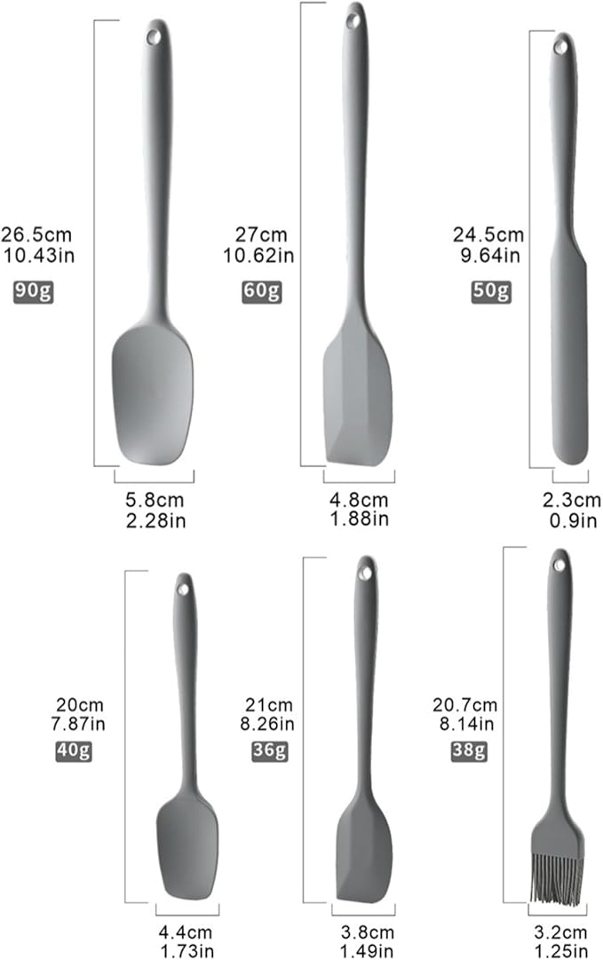 Spatula Kitchen Utensils - 6 Pieces Silicone Spatula Set Heat Resistant, Cooking Utensils Food Grade Rubber Spatulas for Nonstick Cookware Kitchen Baking (Gray)