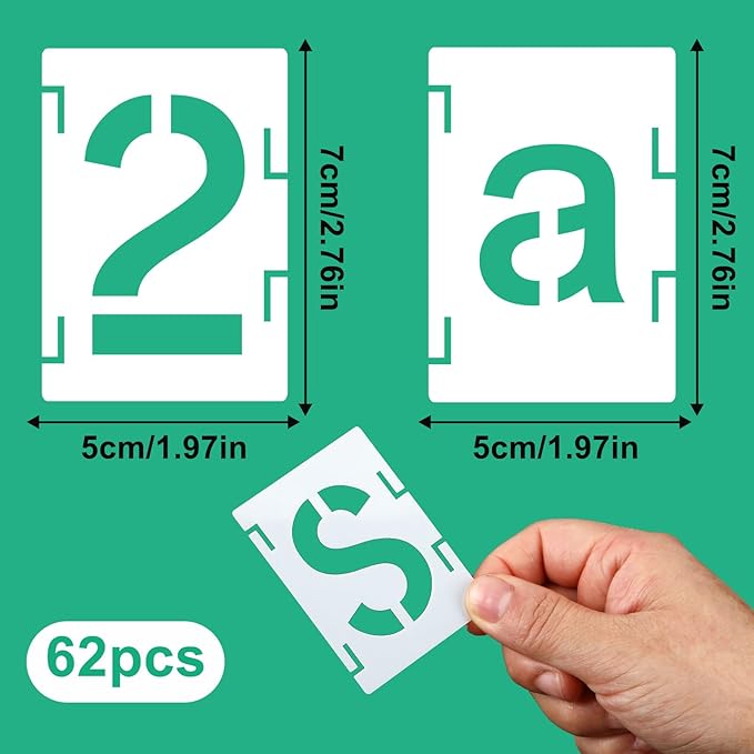 Augshy 54 Pcs 2 Inch Alphabet and Number Stencils, Reusable Interlocking Letter Stencils for Painting on Wood, Wall, Fabric, Rock, Chalkboard, Glass