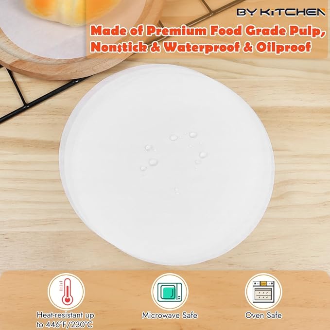 BYKITCHEN Parchment Paper Rounds, Set of 220, Non Stick 9 Inch Parchment Paper for Baking, Pre-cut Cake Pan Sheet Liners for Round Cake Pan, Springform Pan, Air Fryer and More
