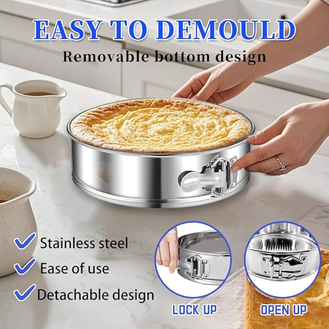 9" Stainless steel Springform Pan with 30 Pcs Parchment Paper Liners,9inch round pan 304 Nonstick Leakproof Springform Cake Pan with Removable Bottom for Cheesecake,Mousse,Chiffon,Baking Cakes